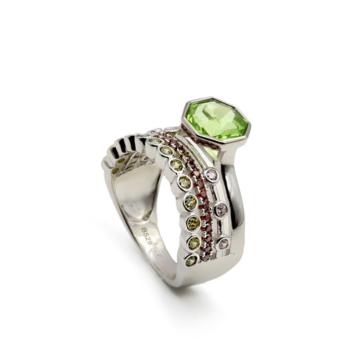 Anillos con piedras motivo hexagonal tono verde manzana-LINEARGENT