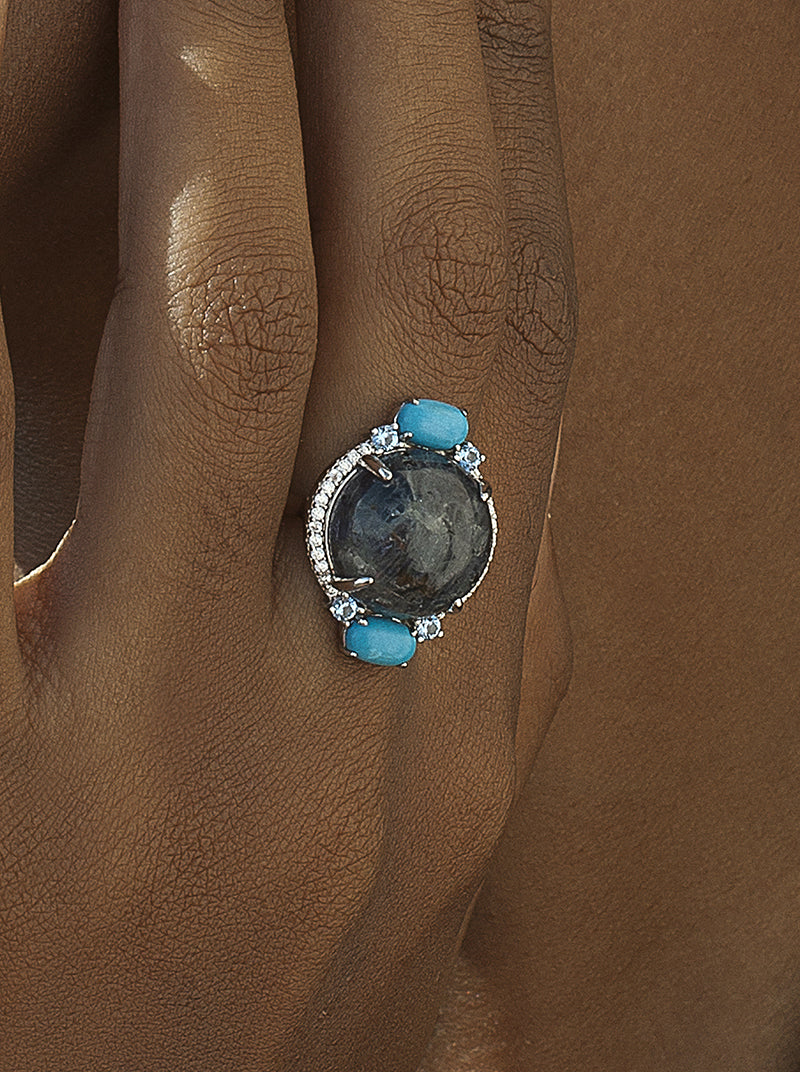 Anillos con piedras naturales diseño circular con circonitas-LINEARGENT