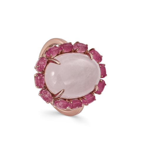 Anillos con piedras naturales diseño de flor rosada-LINEARGENT