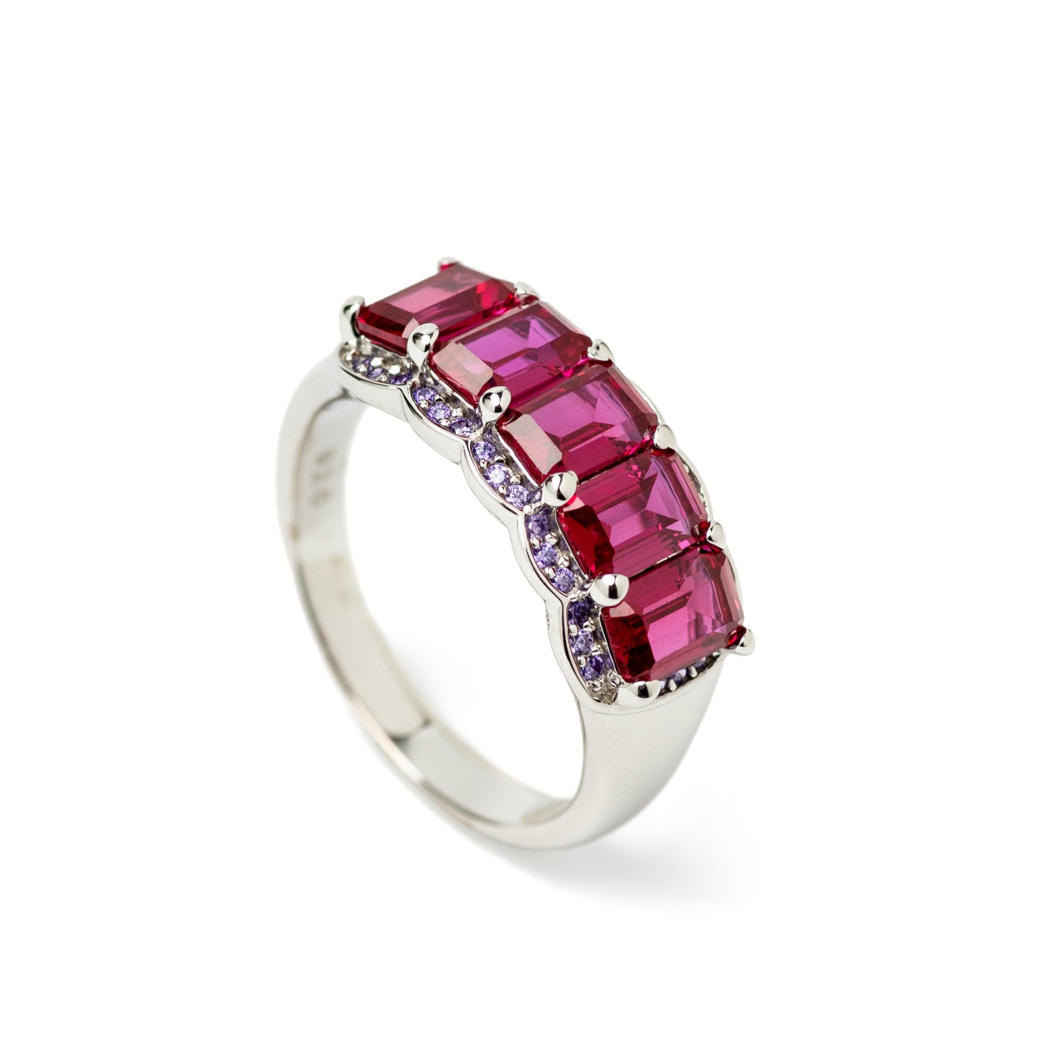 Anillos con piedras talla esmeralda tono fucsia-LINEARGENT