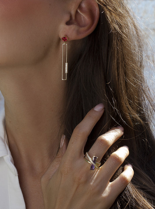 Bagues avec pierres  couleur émeraude tonalité lavande