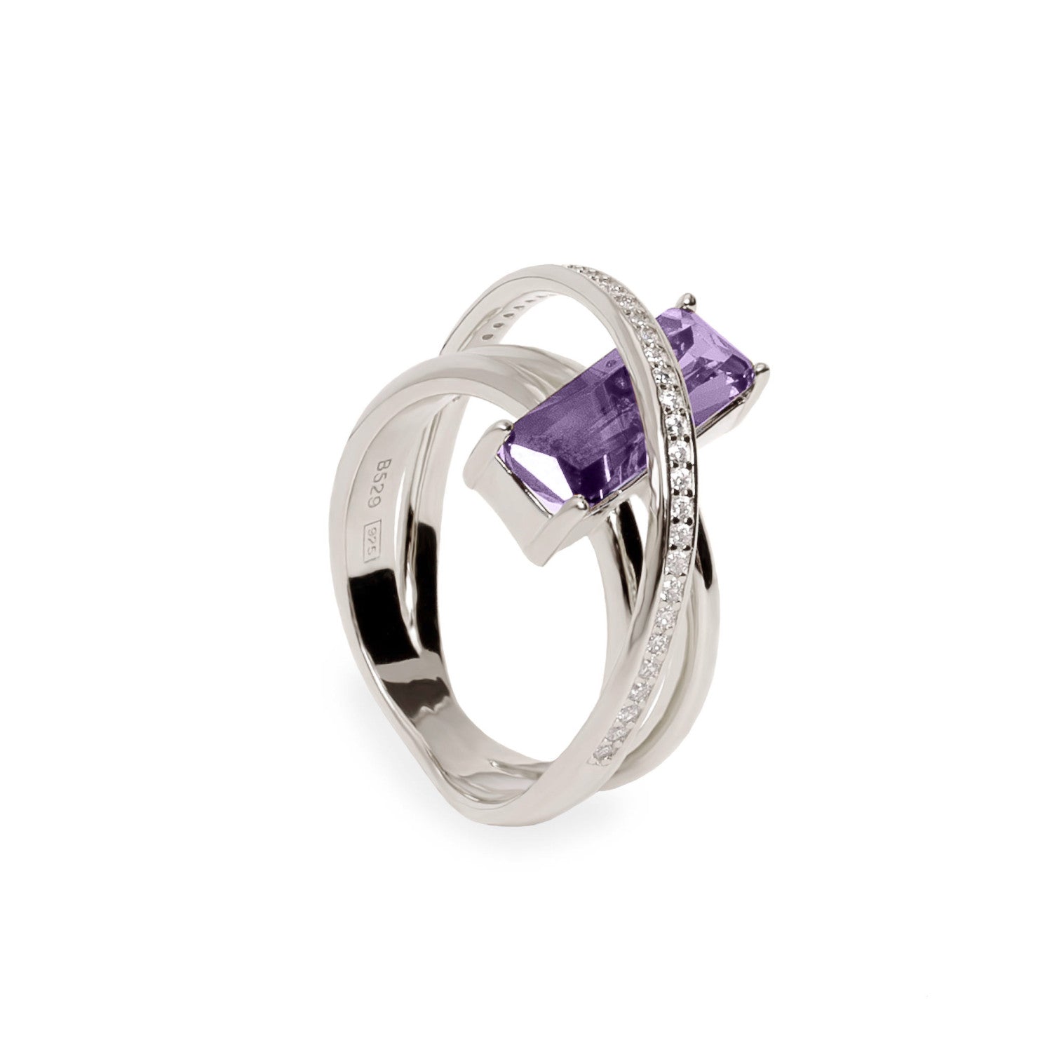 Anillos con piedras talla esmerlada tono lavanda-LINEARGENT