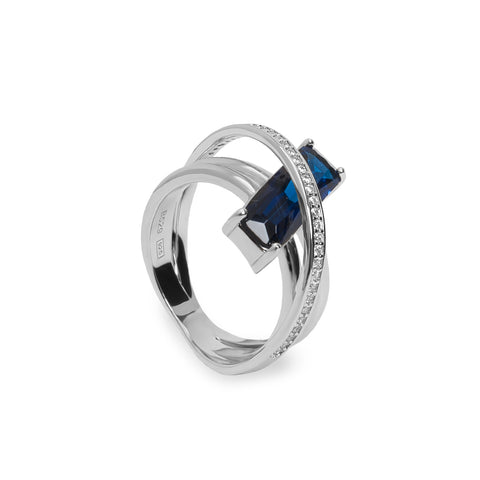 Anillos con piedras talla esmerlada tono zafiro