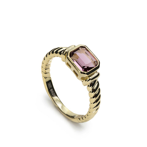 Anillos con piedras talla radiante en tono rosa-LINEARGENT