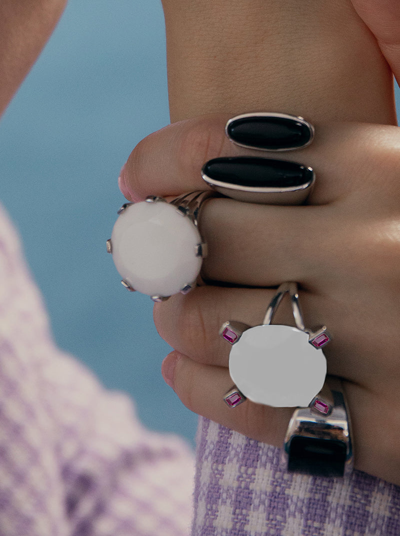 Anillos con piedras tono blanco de estilo elegante-LINEARGENT