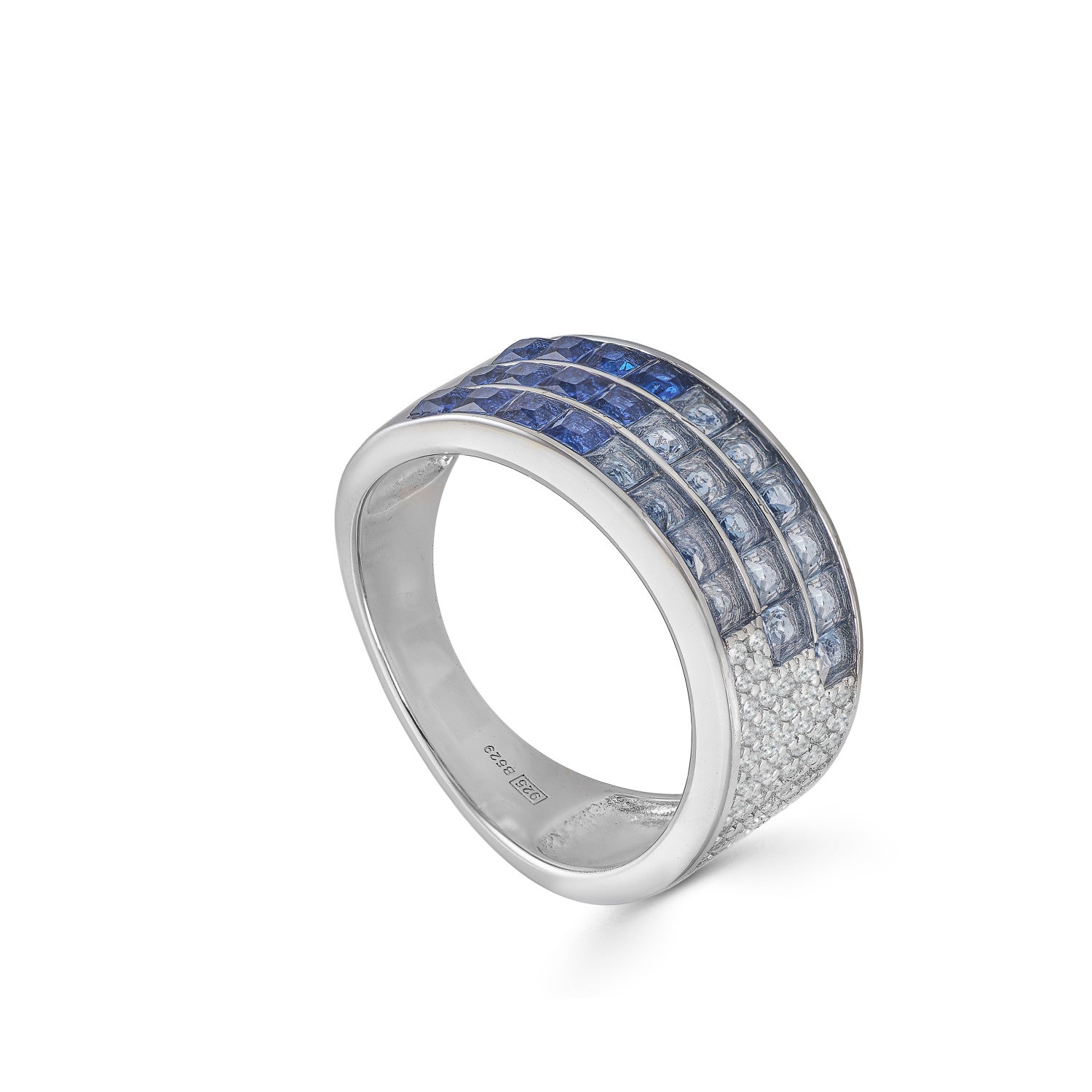 Anillos con piedras triple raíl tonos azules-LINEARGENT