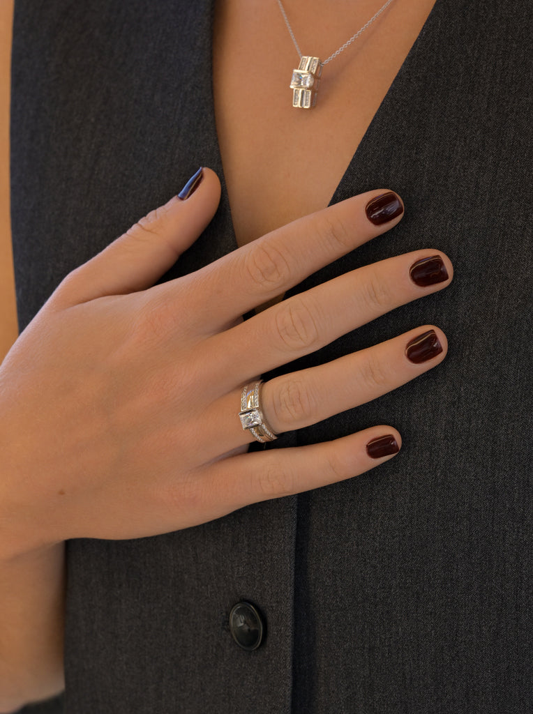 Anneaux de criconite de argent avec design géométrique