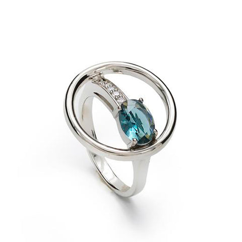 Anillos de diseño circular con gema en tono azul-LINEARGENT