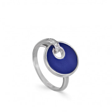 Anillos de diseño con círculo azul y detalle de circonitas