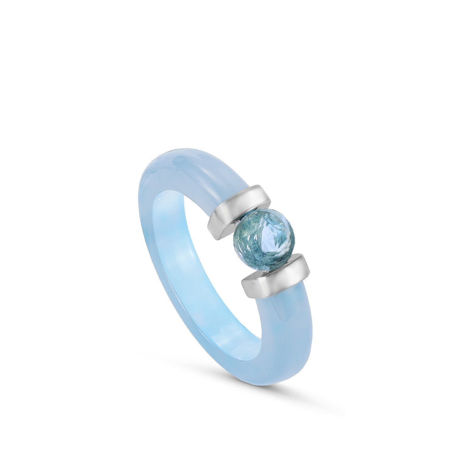 Anillos de diseño con detalle central de gema azul-LINEARGENT