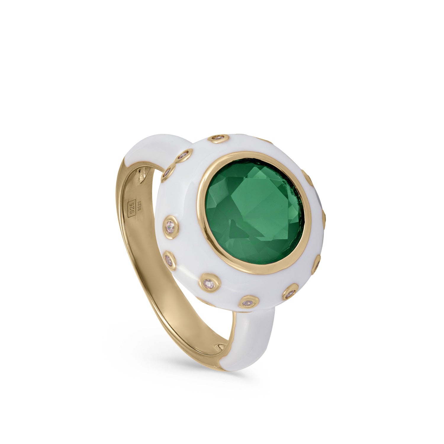 Anillos de diseño con esmalte blanco y cuarzo adamantino-LINEARGENT