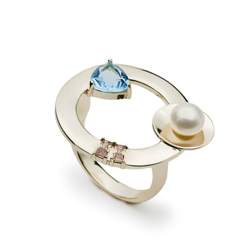 Anillos de diseño con estructura circular en dorado-LINEARGENT