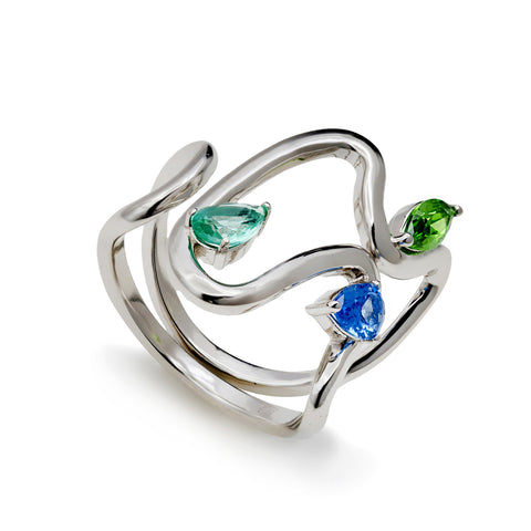 Anillos de diseño con gemas tono zafiro y aventurina-LINEARGENT