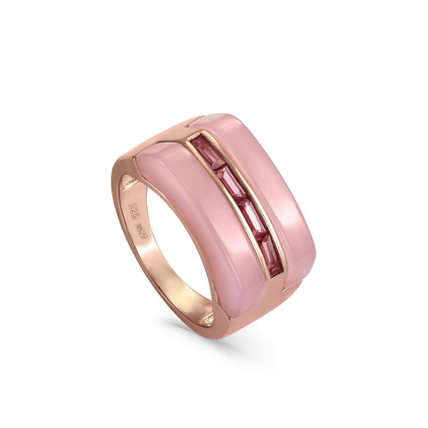 Anillos de diseño con resina y gemas rosas-LINEARGENT