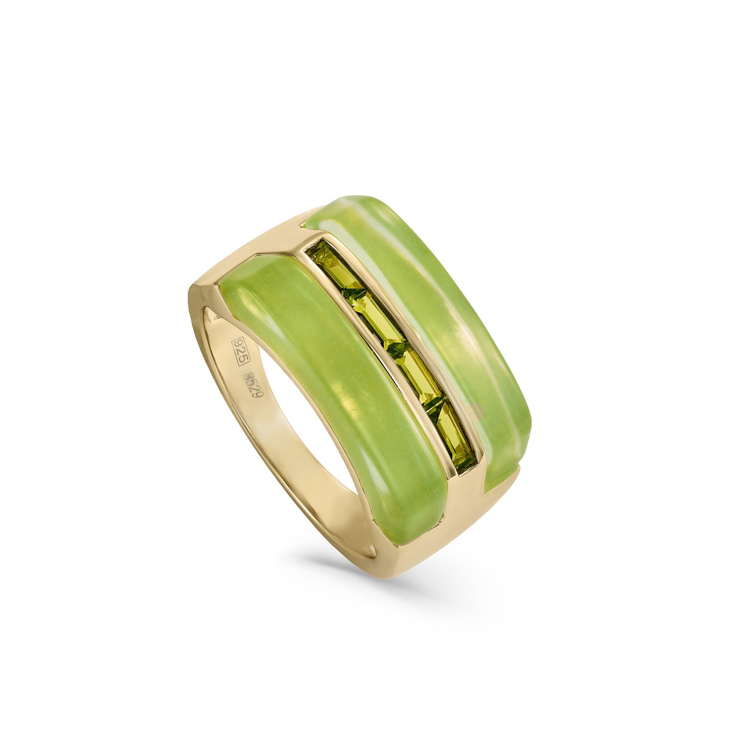 Anillos de diseño con resina y gemas verdes-LINEARGENT