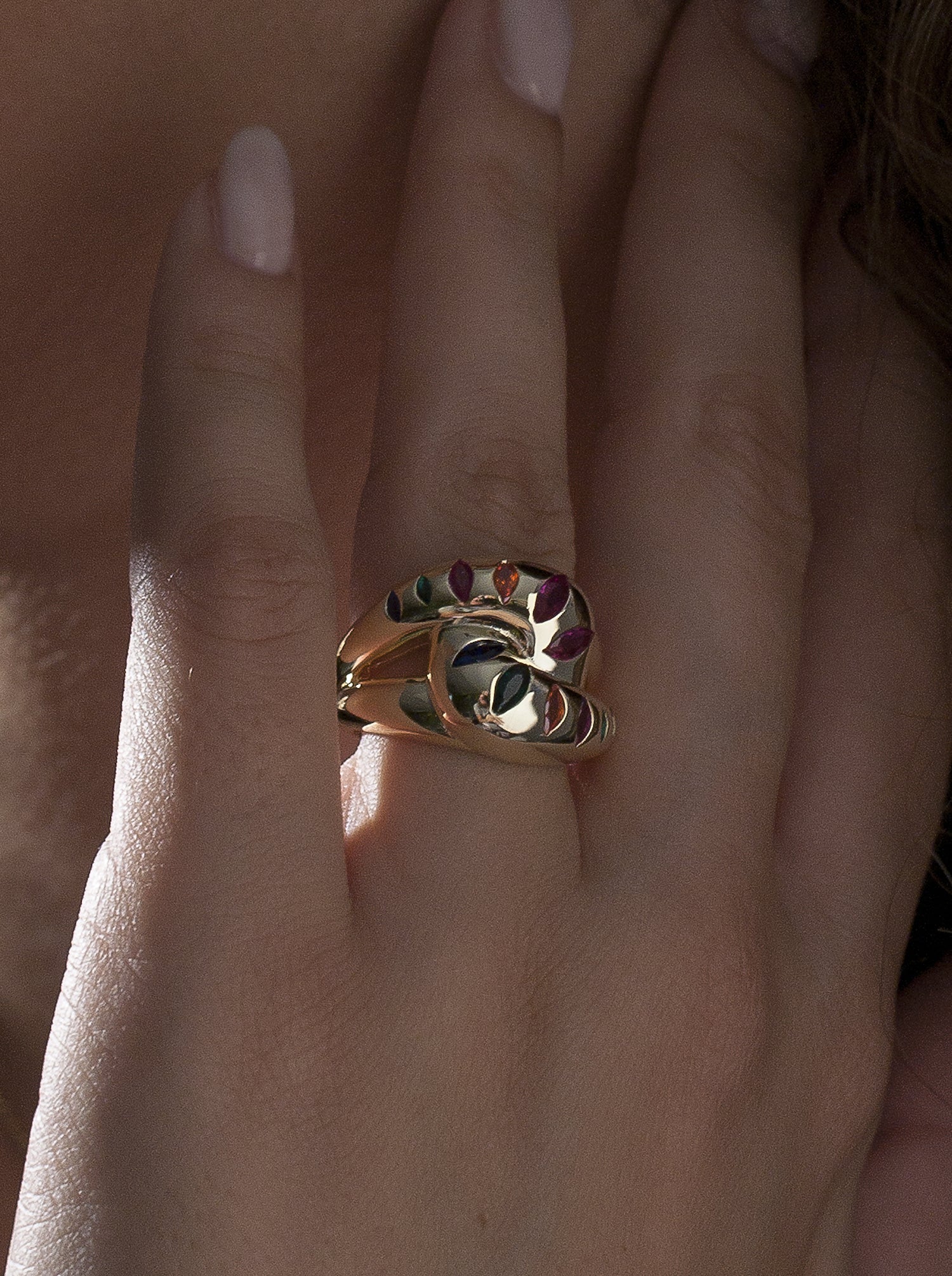 Anillos de diseño de plata estilo mosaico multicolor-LINEARGENT