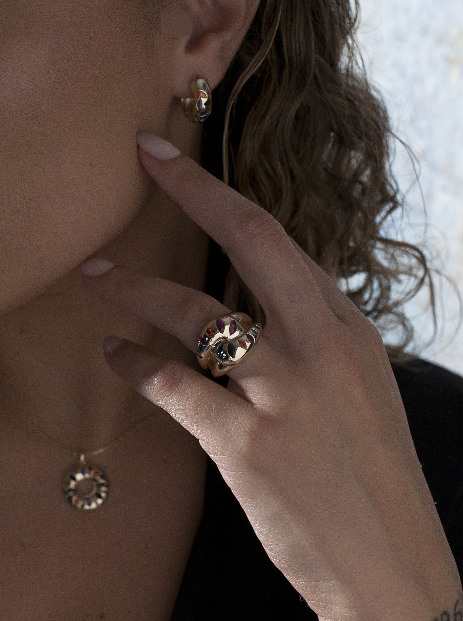 Anillos de diseño de plata estilo mosaico multicolor