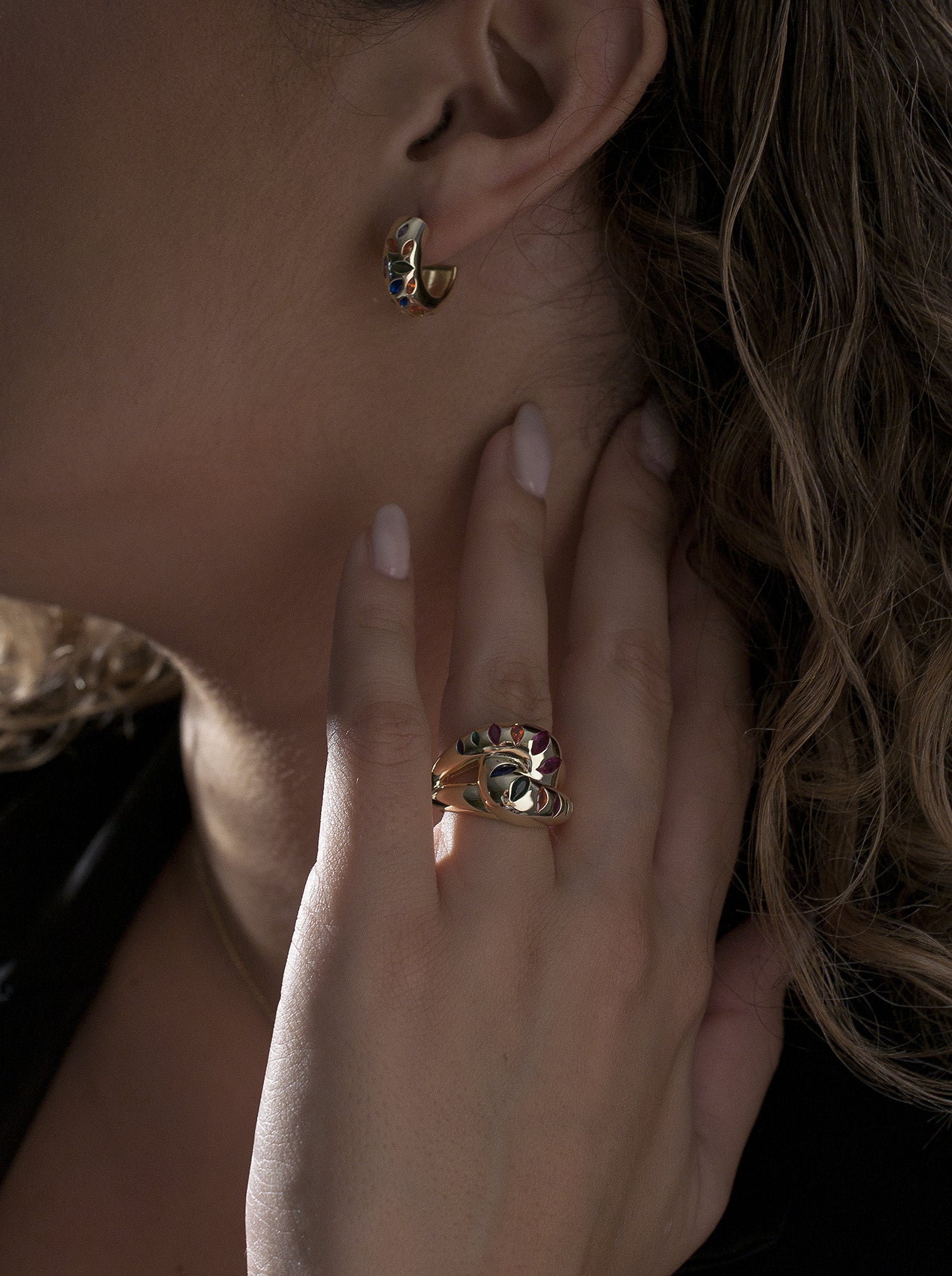 Anillos de diseño de plata estilo mosaico multicolor