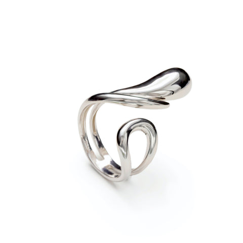 Anillos de diseño de plata motivo lágrima líquido-LINEARGENT