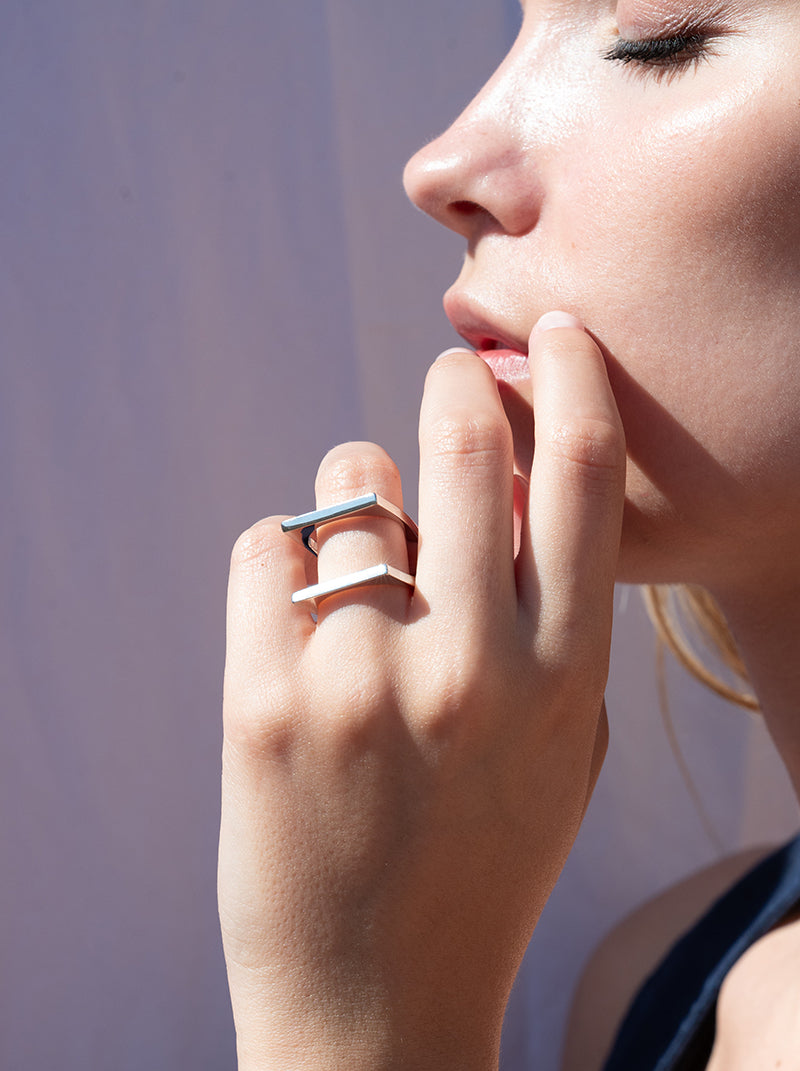 Rings of design double square and LINEARGENT