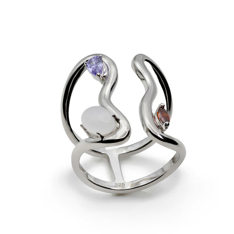 Anillos de diseño estilo curvilíneo con gemas abierto-LINEARGENT