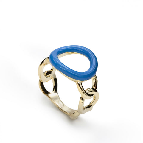 Anillos de diseño motivo curvilíneo con esmalte azul-LINEARGENT