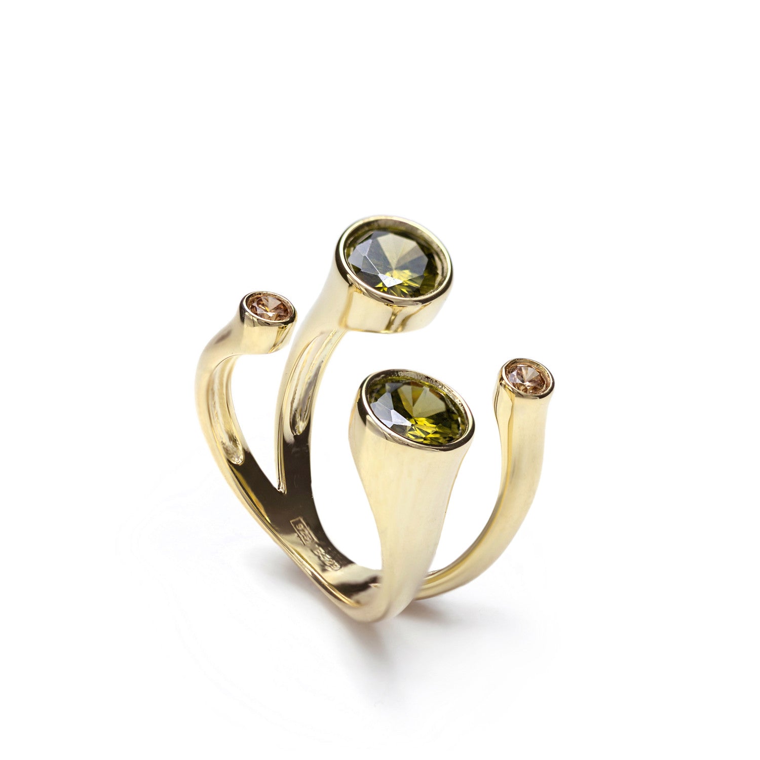 Anillos de diseño naturaleza con gemas verdes-LINEARGENT