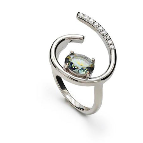 Anillos de diseño semiabierto con gema central y circonitas-LINEARGENT