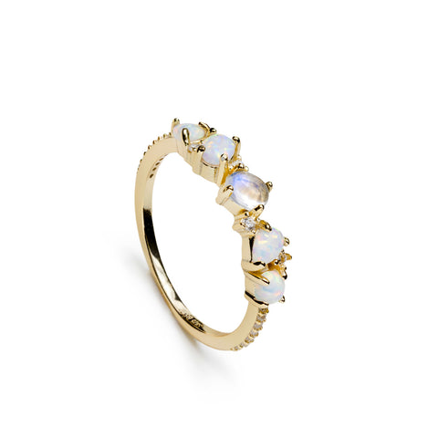 Anillos finos de plata bañada en oro diseño opalos y circonitas
