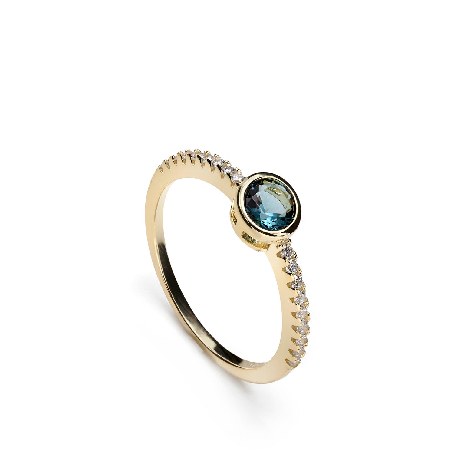 Anillos finos de plata con gema tono calcedonia y circonitas-LINEARGENT