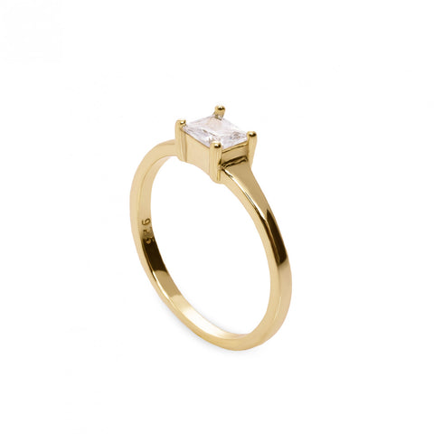 Anillos finos de plata cuarzo adamantino central bañado en oro-LINEARGENT