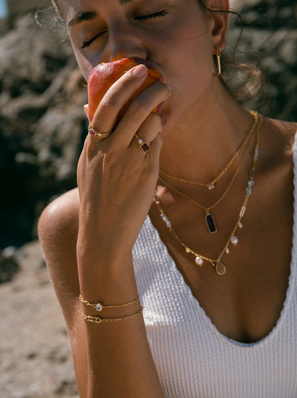Thin silver Rings design gem tone fuchsia and zirconias