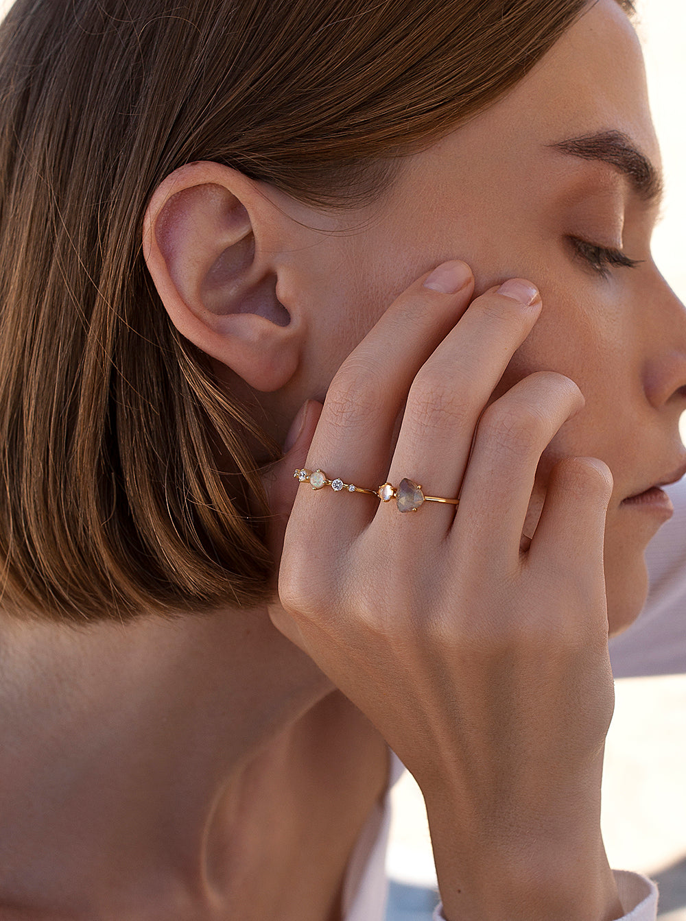 Anillos finos de plata diseño lineal ópalo-LINEARGENT