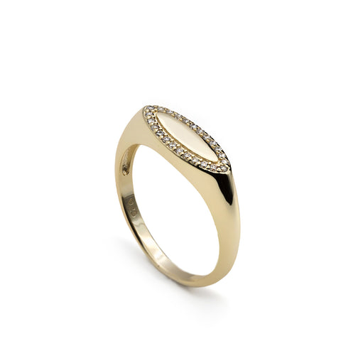 Anillos finos de plata estilo sello con circonitas en dorado-LINEARGENT