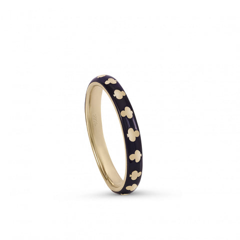 Anillos finos diseño de trébol con esmalte negro-LINEARGENT