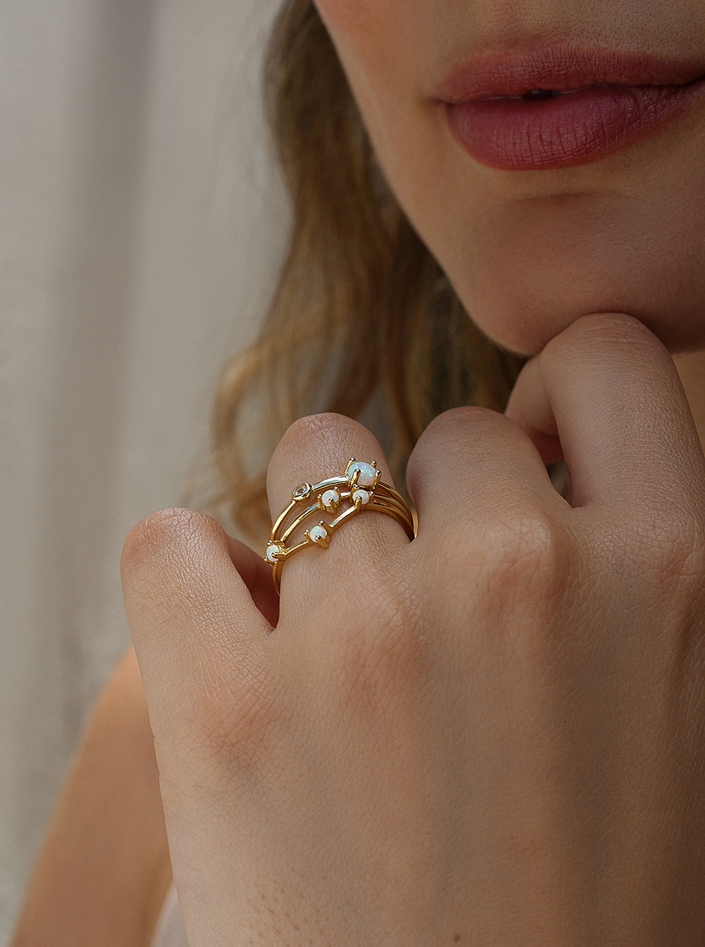 Anillos finos diseño triple sortija con gemas y circonitas-LINEARGENT