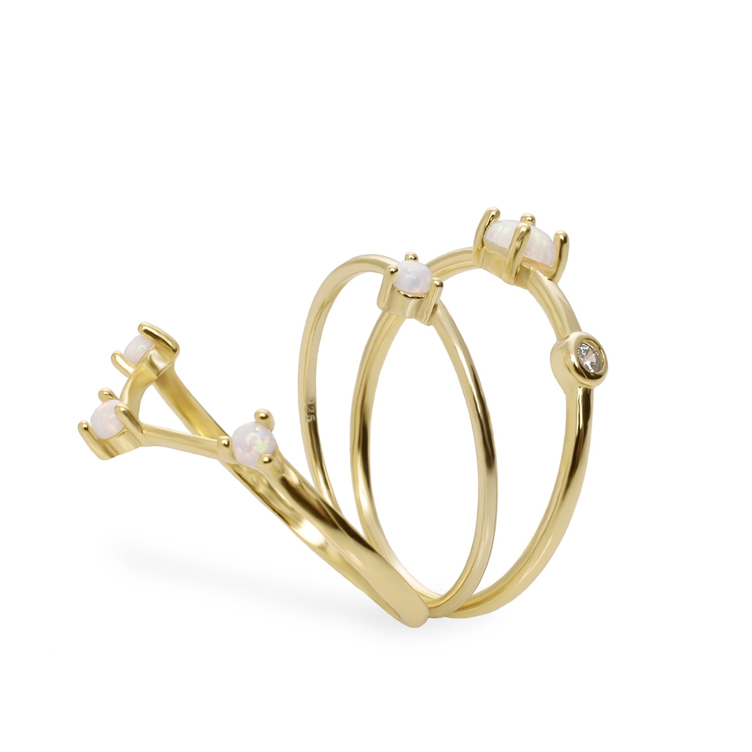 Anillos finos diseño triple sortija con gemas y circonitas-LINEARGENT