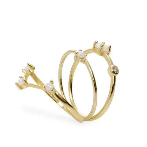 Anillos finos diseño triple sortija con gemas y circonitas-LINEARGENT