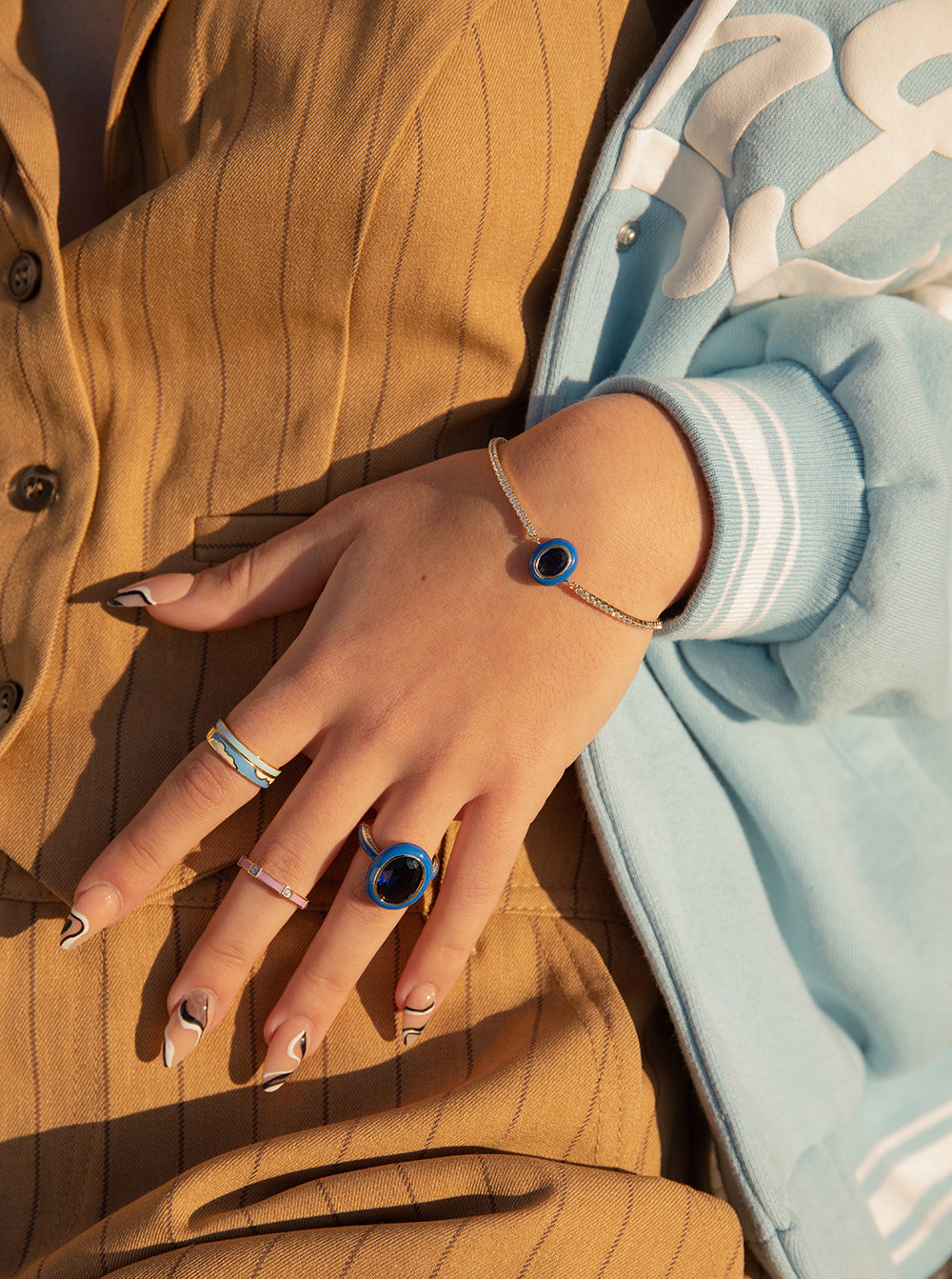 Anillos finos esmalte en plata diseño escalonado lila-LINEARGENT