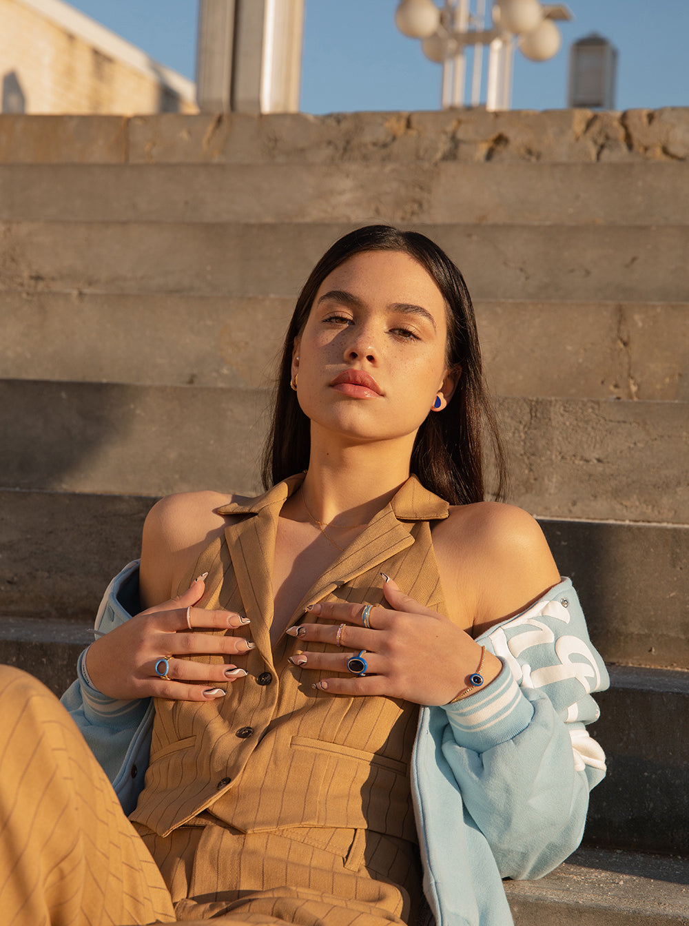 Anillos finos esmalte en plata diseño escalonado lila