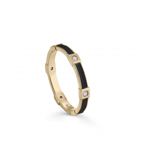 Anillos finos esmalte en plata diseño escalonado negro-LINEARGENT