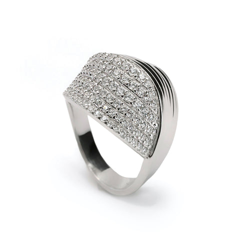 Rings Large silver design crossed with zirconias