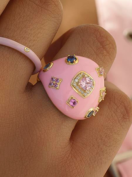 Anillos grandes diseño de esmalte y gemas de colores-LINEARGENT