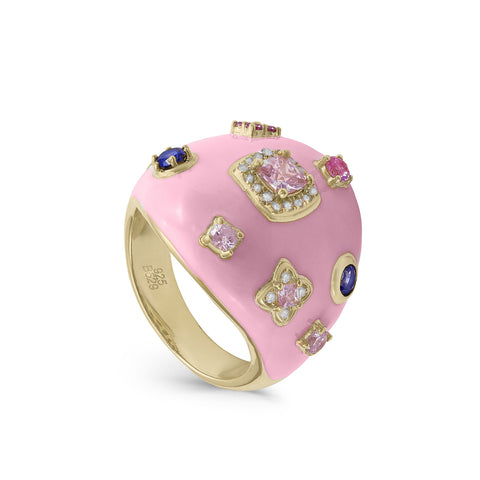 Anillos grandes diseño de esmalte y gemas de colores-LINEARGENT