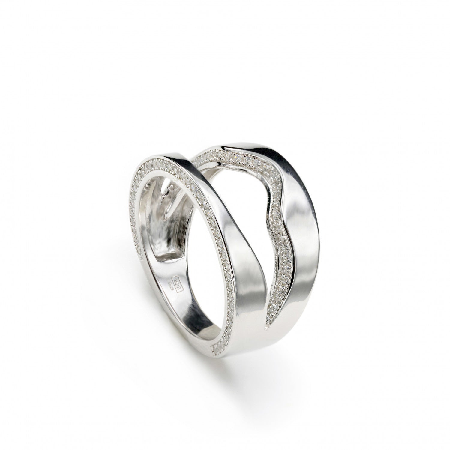 Anillos grandes diseño doble carril irregular con circonitas-LINEARGENT