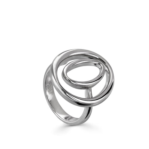 Anillos grandes en forma de dos circulos ovalados y plata lisa-LINEARGENT