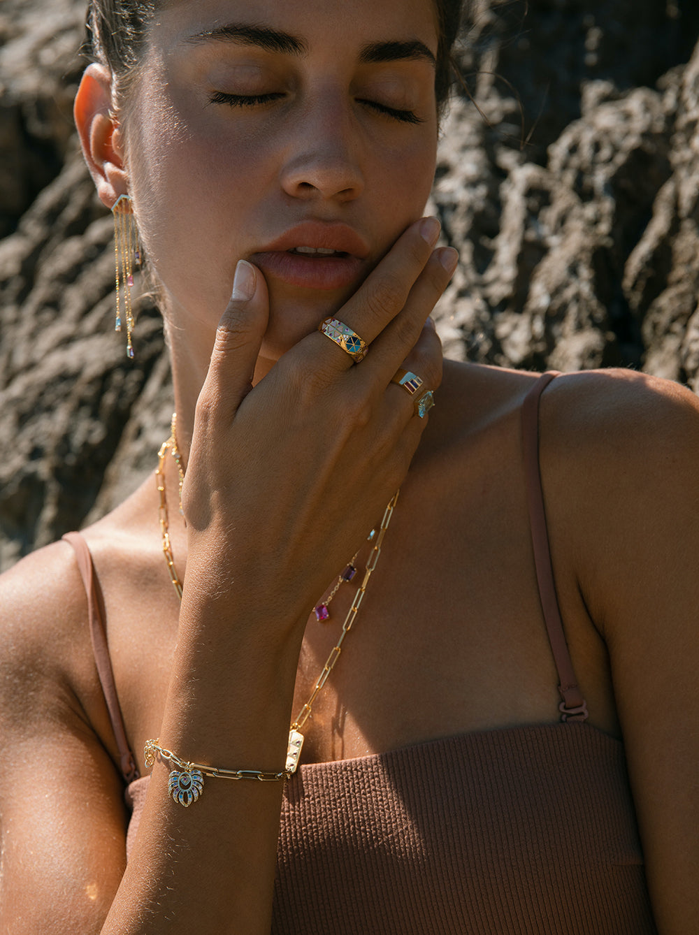 Rings Large multicolored with zirconias plated in gold