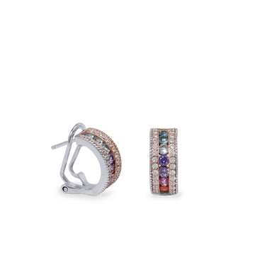 Aros de plata con piedras multicolor diseño arcoiris