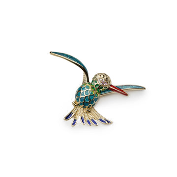 Broche con circonitas y esmalte en forma de pajaro
