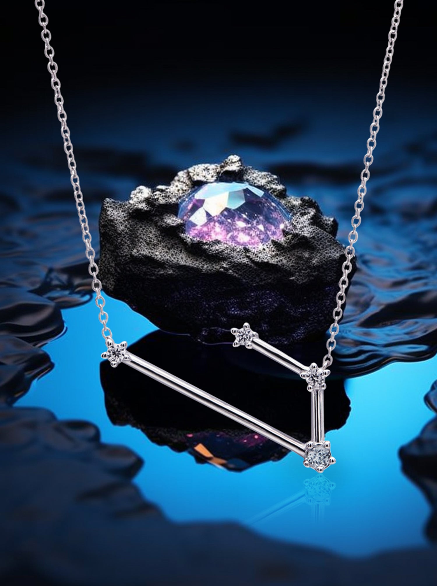 Colgante Constelación ARIES de plata con Topacio Azul natural